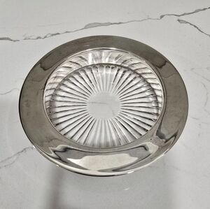 Vintage Atlantis Sterling Silver Plated & Crystal Glass Wine Coaster 5.25”